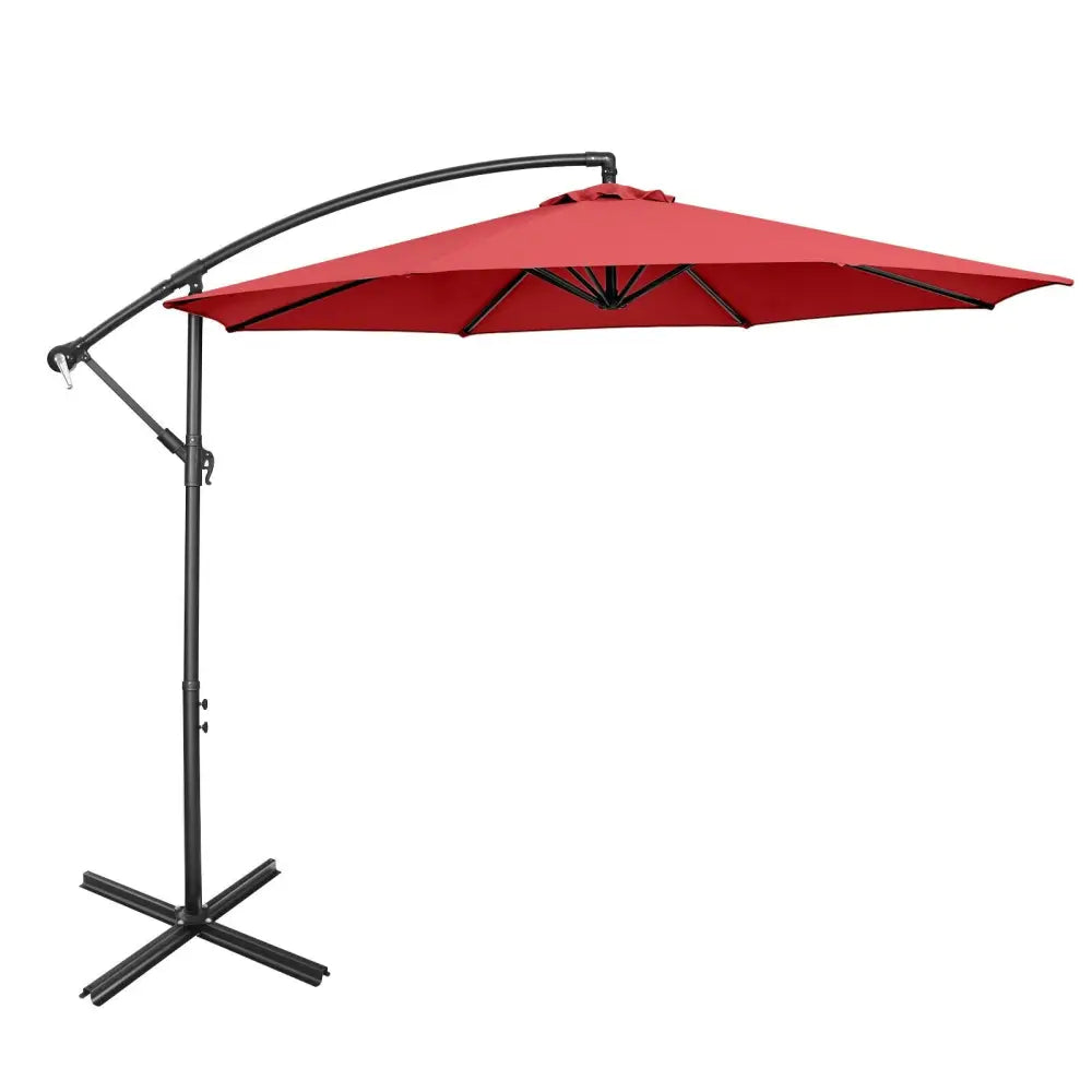 10FT Offset Umbrella with 8 Ribs Cantilever and Cross Base Tilt Adjustment-Red - Red - Outdoor Umbrellas