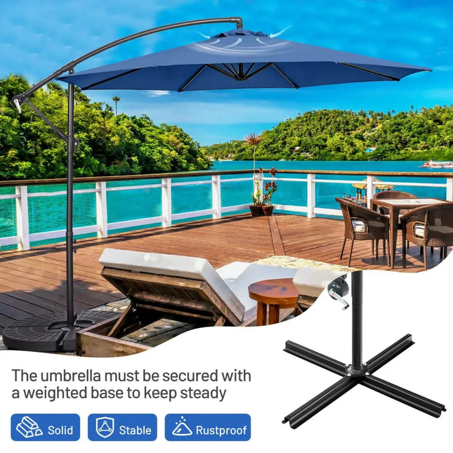 10FT Offset Umbrella with 8 Ribs Cantilever and Cross Base Tilt Adjustment-Blue - Blue - Outdoor Umbrellas