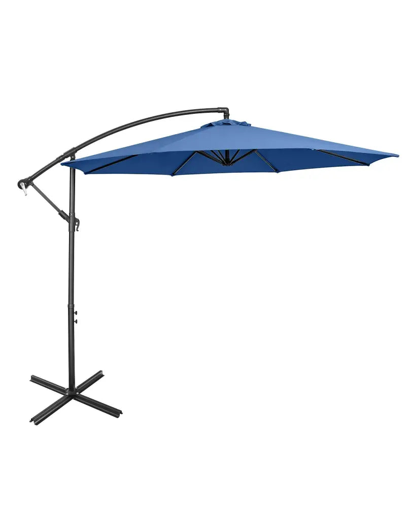 10FT Offset Umbrella with 8 Ribs Cantilever and Cross Base Tilt Adjustment-Blue - Blue - Outdoor Umbrellas