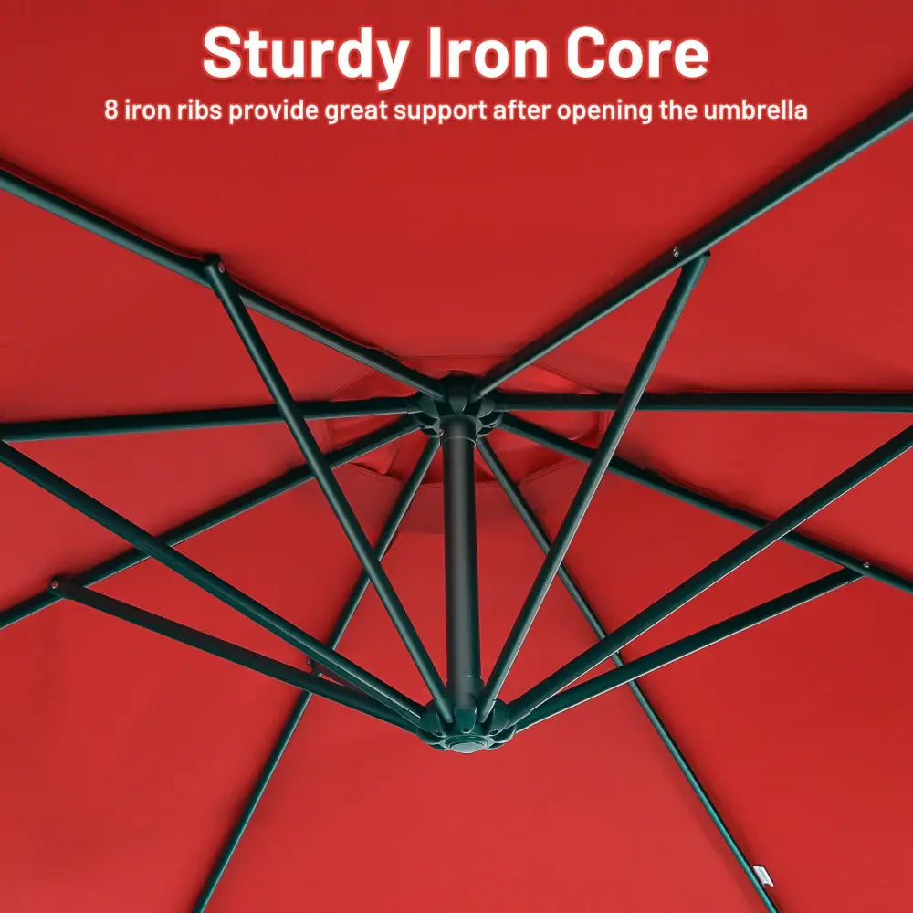 10FT Offset Umbrella with 8 Ribs Cantilever and Cross Base Tilt Adjustment-Red - Red - Outdoor Umbrellas