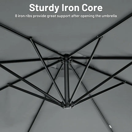 10FT Offset Umbrella with 8 Ribs Cantilever and Cross Base Tilt Adjustment-Gray - Gray - Outdoor Umbrellas