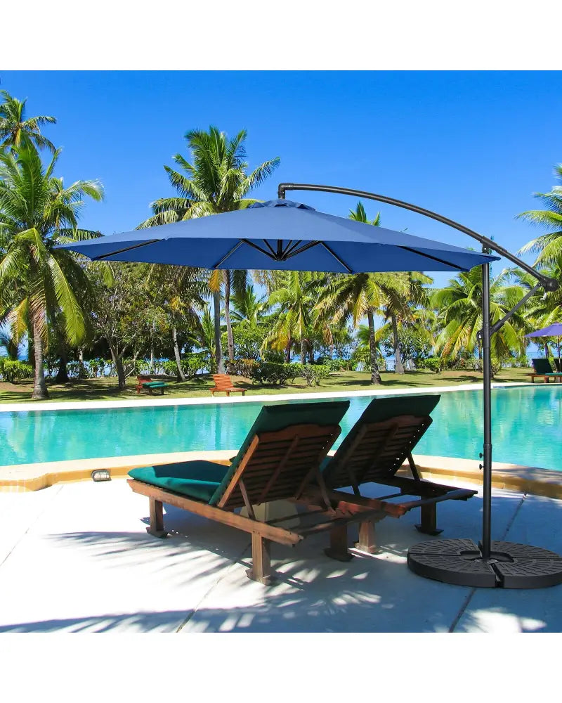 10FT Offset Umbrella with 8 Ribs Cantilever and Cross Base Tilt Adjustment-Blue - Blue - Outdoor Umbrellas