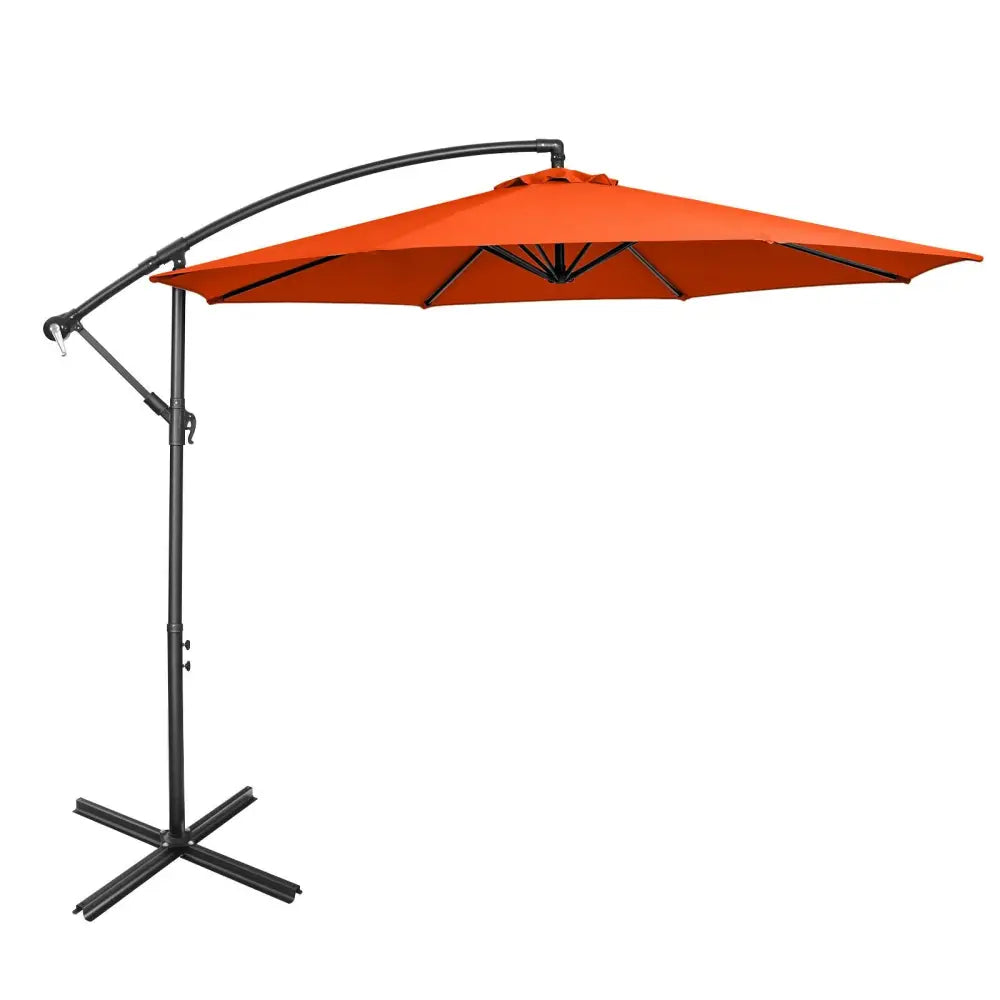 10FT Offset Umbrella with 8 Ribs Cantilever and Cross Base Tilt Adjustment-Orange - Orange - Outdoor Umbrellas
