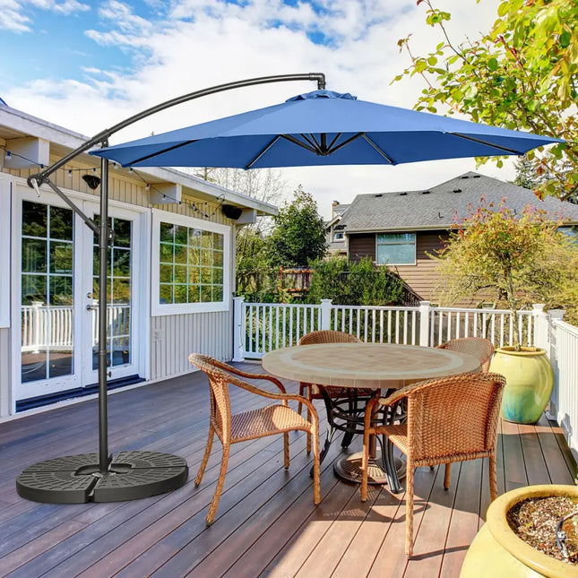 10FT Offset Umbrella with 8 Ribs Cantilever and Cross Base Tilt Adjustment-Blue - Blue - Outdoor Umbrellas