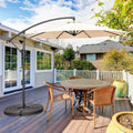 10FT Offset Umbrella with 8 Ribs Cantilever and Cross Base Tilt Adjustment-Beige - Beige - Outdoor Umbrellas