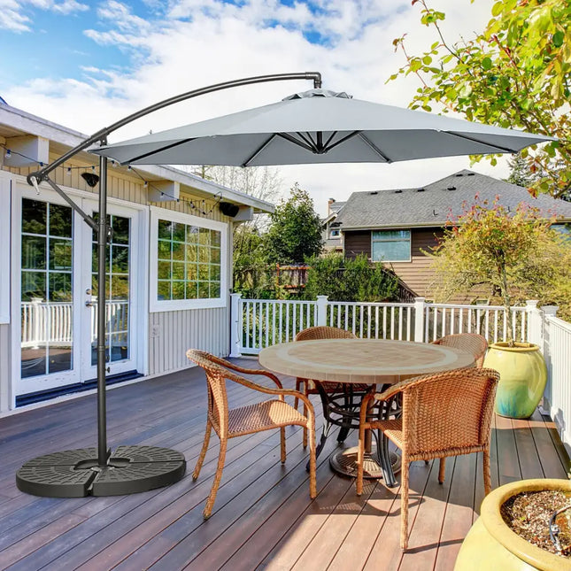 10FT Offset Umbrella with 8 Ribs Cantilever and Cross Base Tilt Adjustment-Gray - Gray - Outdoor Umbrellas