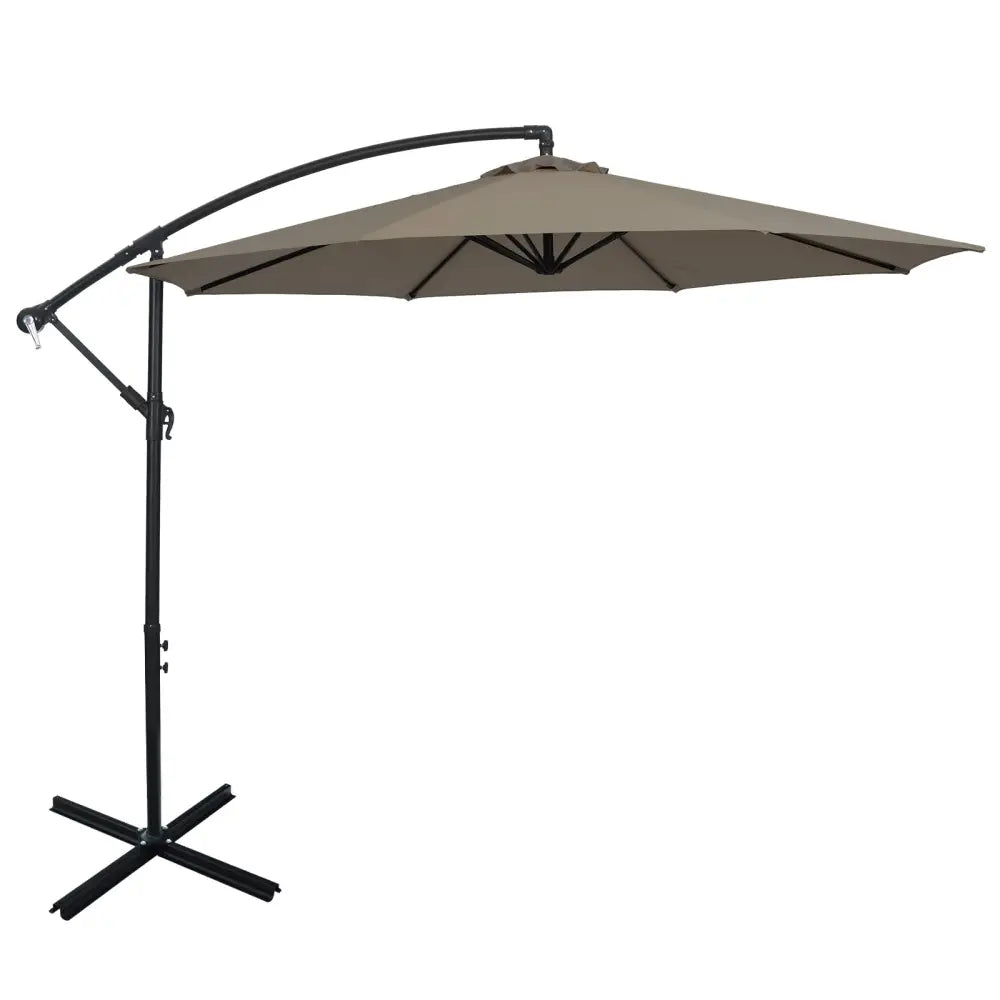 10FT Offset Umbrella with 8 Ribs Cantilever and Cross Base Tilt Adjustment-Brown - Brown - Outdoor Umbrellas
