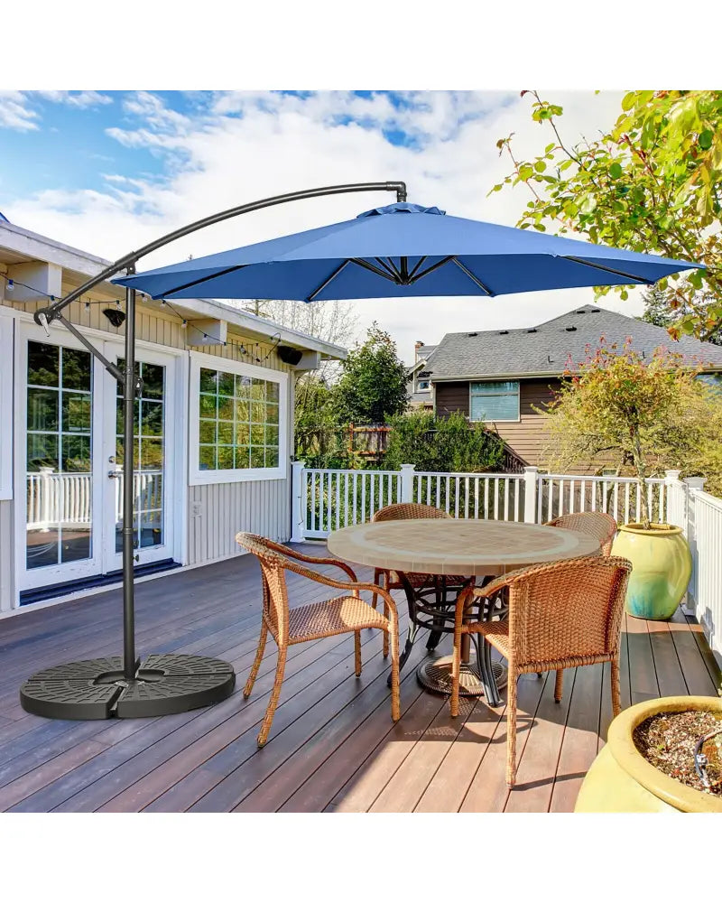 10FT Offset Umbrella with 8 Ribs Cantilever and Cross Base Tilt Adjustment-Blue - Blue - Outdoor Umbrellas