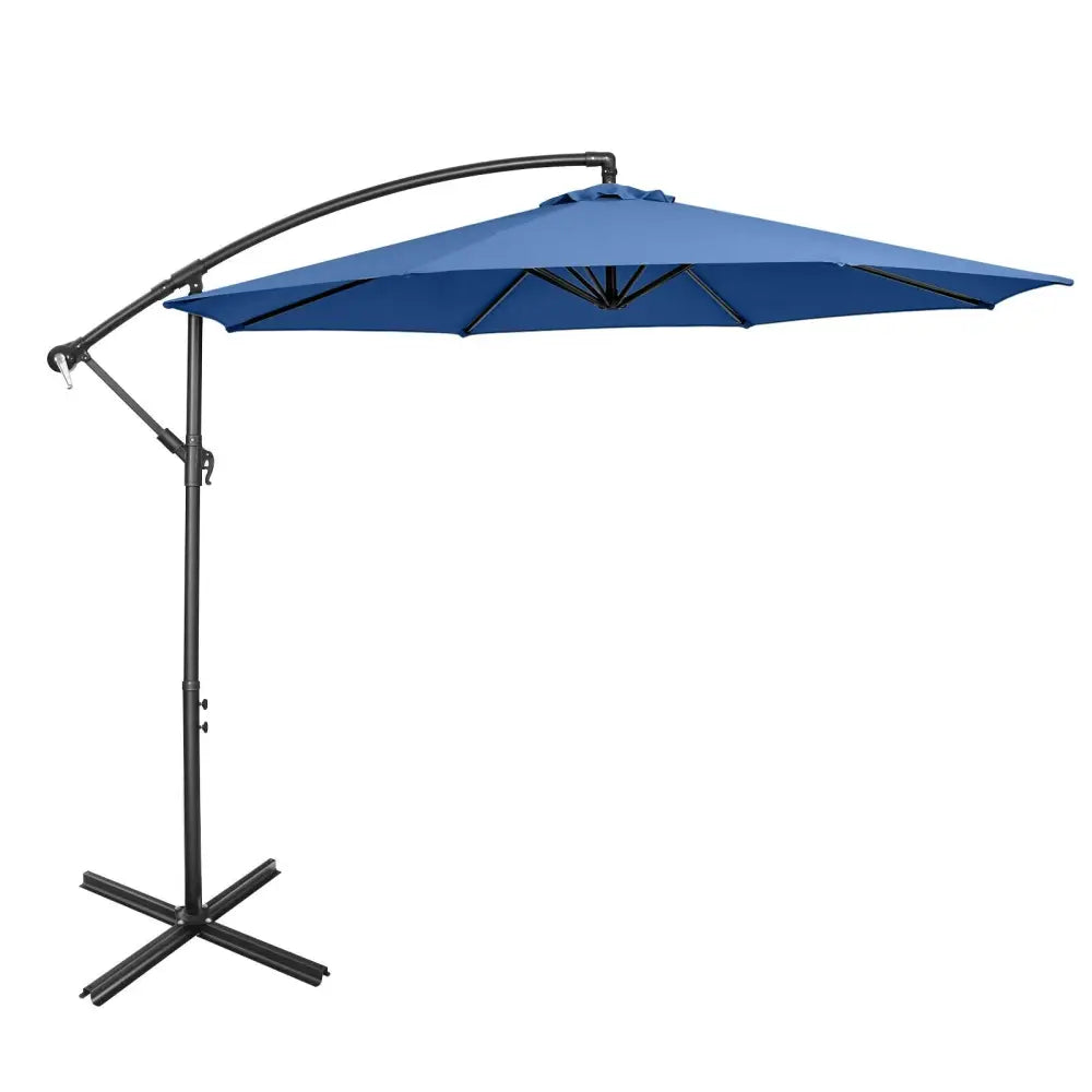 10FT Offset Umbrella with 8 Ribs Cantilever and Cross Base Tilt Adjustment-Blue - Blue - Outdoor Umbrellas