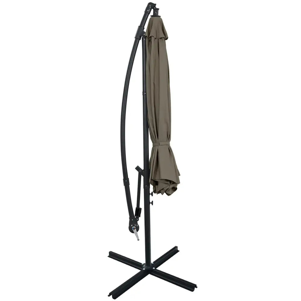 10FT Offset Umbrella with 8 Ribs Cantilever and Cross Base Tilt Adjustment-Brown - Brown - Outdoor Umbrellas