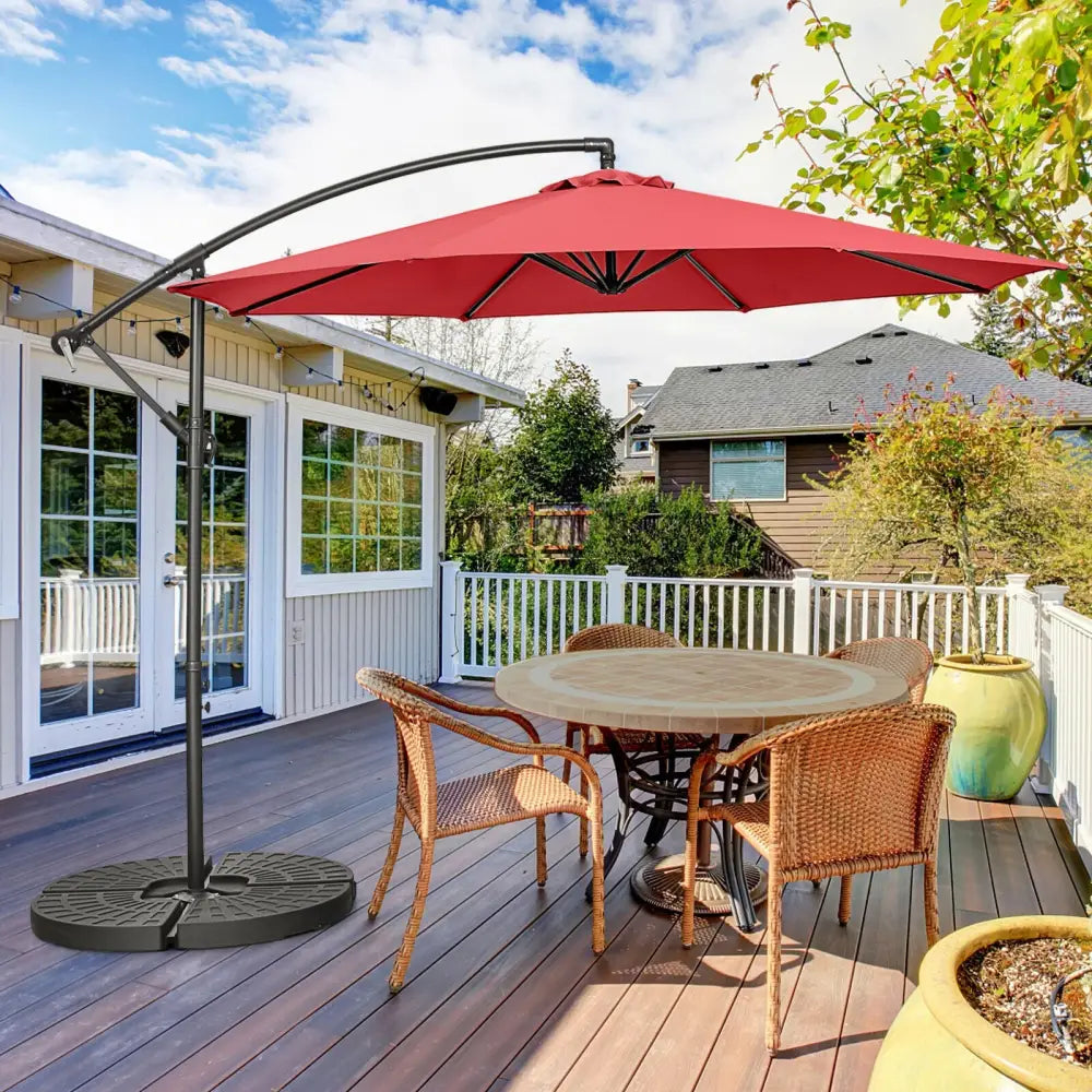 10FT Offset Umbrella with 8 Ribs Cantilever and Cross Base Tilt Adjustment-Red - Red - Outdoor Umbrellas
