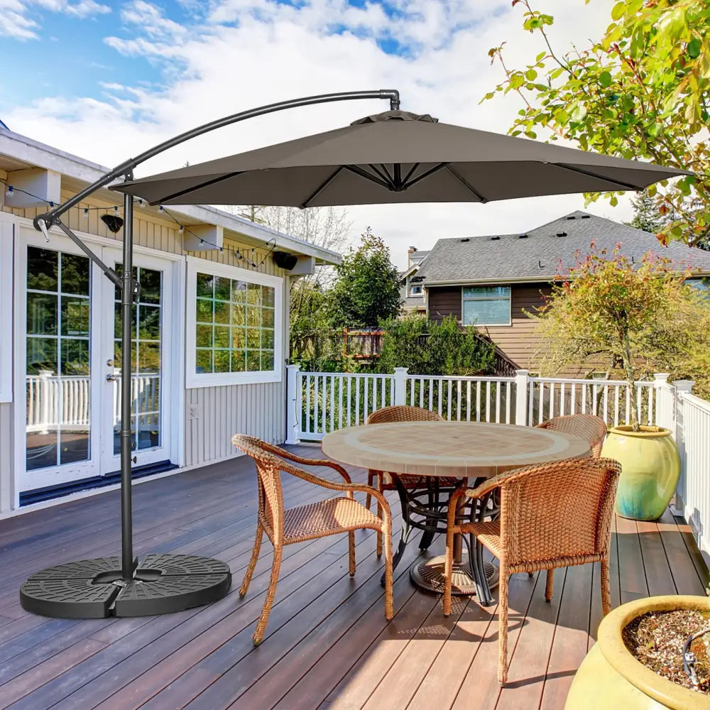 10FT Offset Umbrella with 8 Ribs Cantilever and Cross Base Tilt Adjustment-Brown - Brown - Outdoor Umbrellas