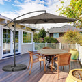 10FT Offset Umbrella with 8 Ribs Cantilever and Cross Base Tilt Adjustment-Brown - Brown - Outdoor Umbrellas