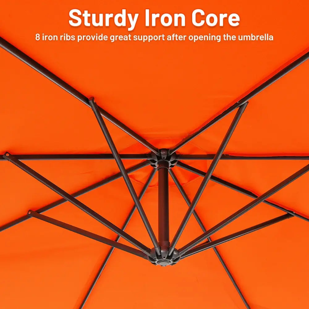 10FT Offset Umbrella with 8 Ribs Cantilever and Cross Base Tilt Adjustment-Orange - Orange - Outdoor Umbrellas