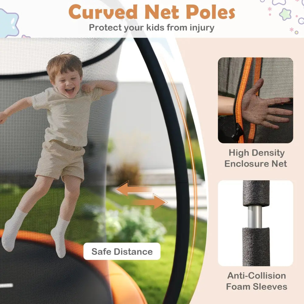 10FT Outdoor Trampoline Heavy-Duty Recreational Trampoline with Safety Enclosure Net-Orange - Orange - Trampolines