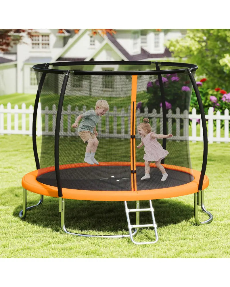 10FT Outdoor Trampoline Heavy-Duty Recreational Trampoline with Safety Enclosure Net-Orange - Orange - Trampolines