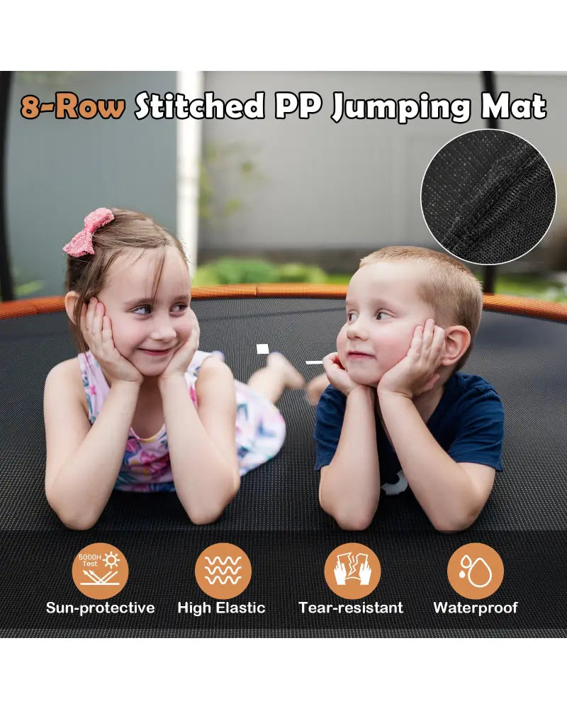 10FT Outdoor Trampoline Heavy-Duty Recreational Trampoline with Safety Enclosure Net-Orange - Orange - Trampolines