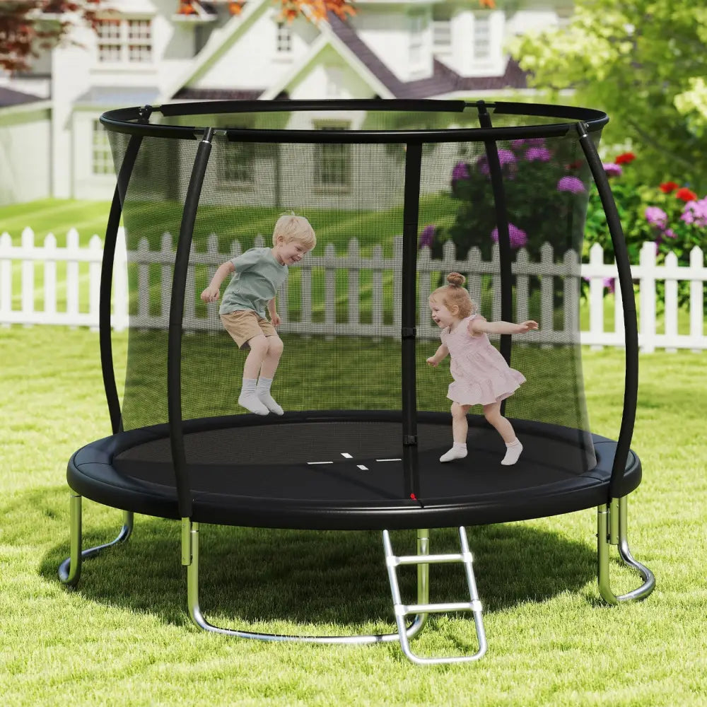 10FT Outdoor Trampoline Heavy-Duty Recreational Trampoline with Safety Enclosure Net-Black - Black - Trampolines
