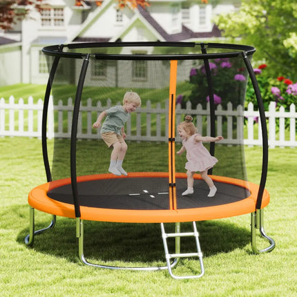 10FT Outdoor Trampoline Heavy-Duty Recreational Trampoline with Safety Enclosure Net-Orange - Orange - Trampolines