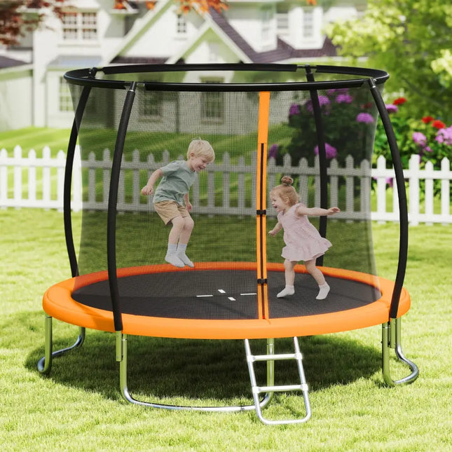 10FT Outdoor Trampoline Heavy-Duty Recreational Trampoline with Safety Enclosure Net-Orange - Orange - Trampolines