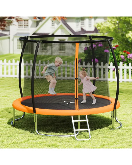 10FT Outdoor Trampoline Heavy-Duty Recreational Trampoline with Safety Enclosure Net-Orange - Orange - Trampolines