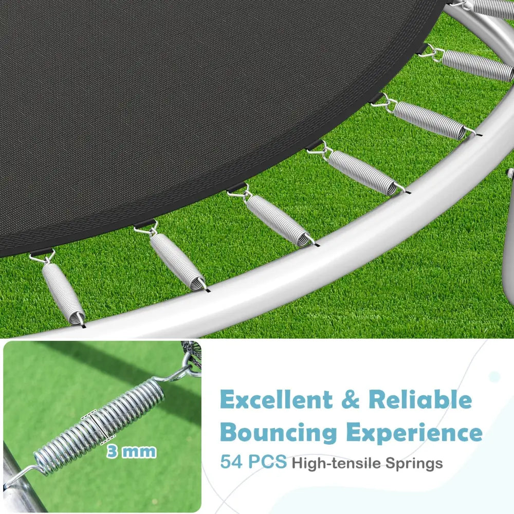 10FT Outdoor Trampoline Heavy-Duty Recreational Trampoline with Safety Enclosure Net-Black - Black - Trampolines