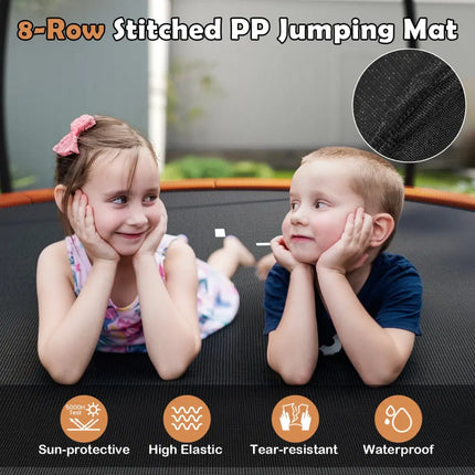 10FT Outdoor Trampoline Heavy-Duty Recreational Trampoline with Safety Enclosure Net-Orange - Orange - Trampolines