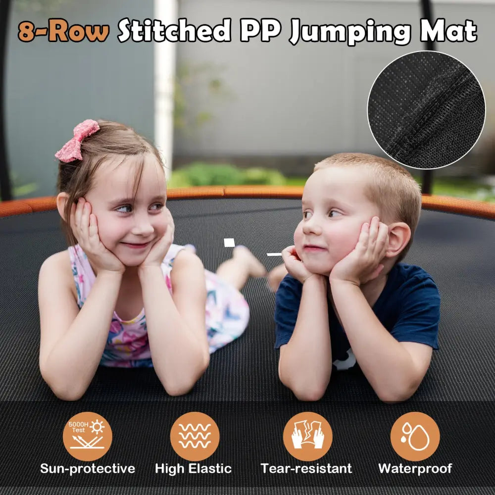 10FT Outdoor Trampoline Heavy-Duty Recreational Trampoline with Safety Enclosure Net-Orange - Orange - Trampolines