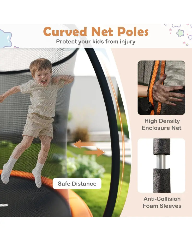 10FT Outdoor Trampoline Heavy-Duty Recreational Trampoline with Safety Enclosure Net-Orange - Orange - Trampolines
