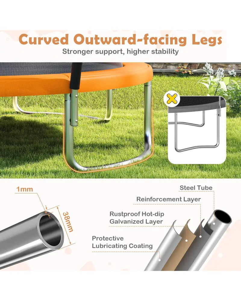 10FT Outdoor Trampoline Heavy-Duty Recreational Trampoline with Safety Enclosure Net-Orange - Orange - Trampolines