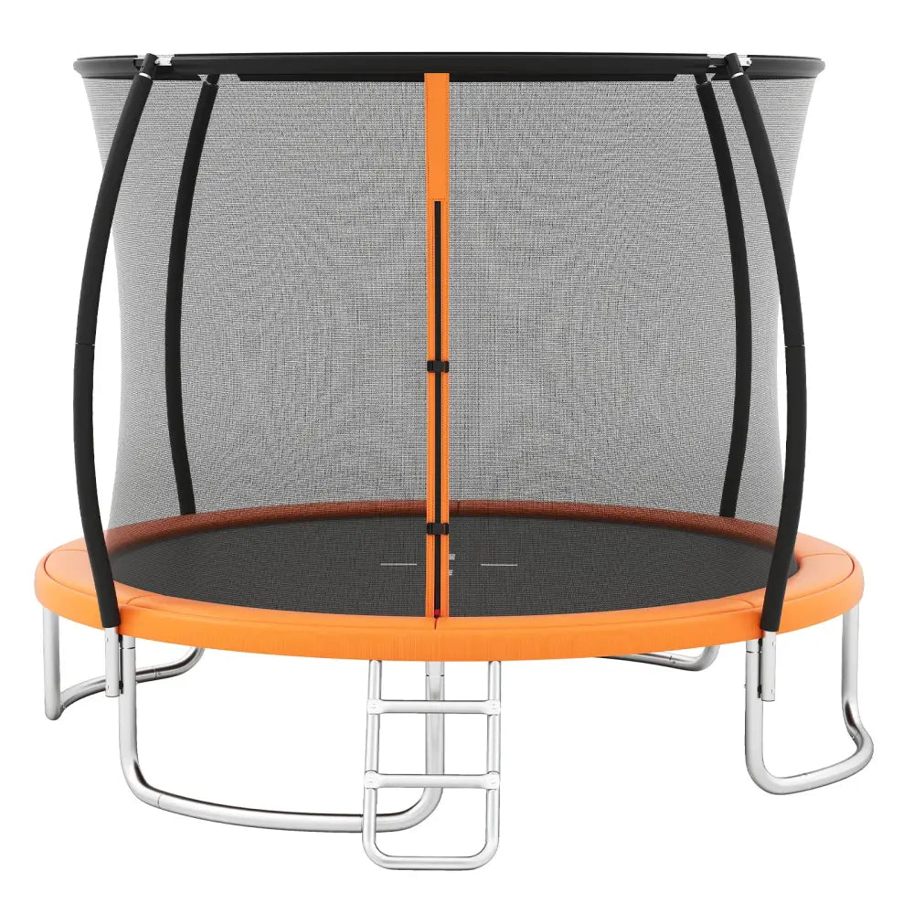 10FT Outdoor Trampoline Heavy-Duty Recreational Trampoline with Safety Enclosure Net-Orange - Orange - Trampolines