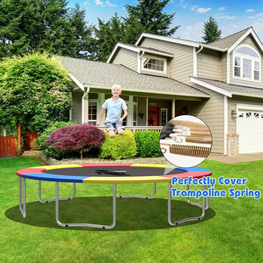 10Ft Waterproof Safety Trampoline Bounce Frame Spring Cover Outdoor/Indoor-Multicolor - Multicolor - Trampoline