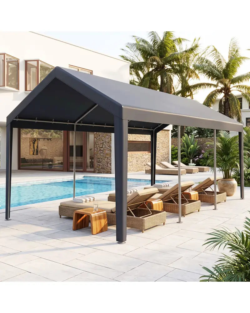 10x20 FT Portable Garage with 2 Doors & 4 Mesh Windows and PE Cover for Car-Gray - Gray - Garages