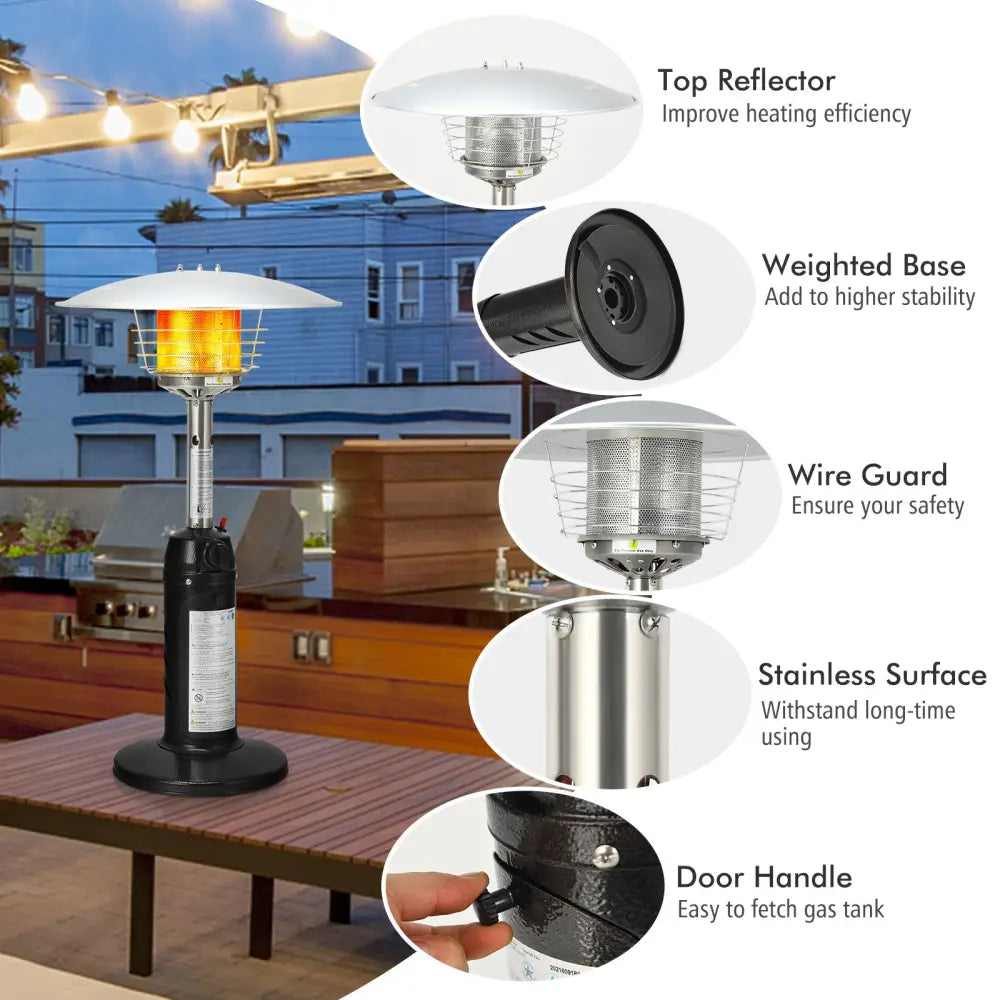 11 000 BTU Portable Tabletop Propane Patio Standing Heater-Black - Black - Patio Heaters