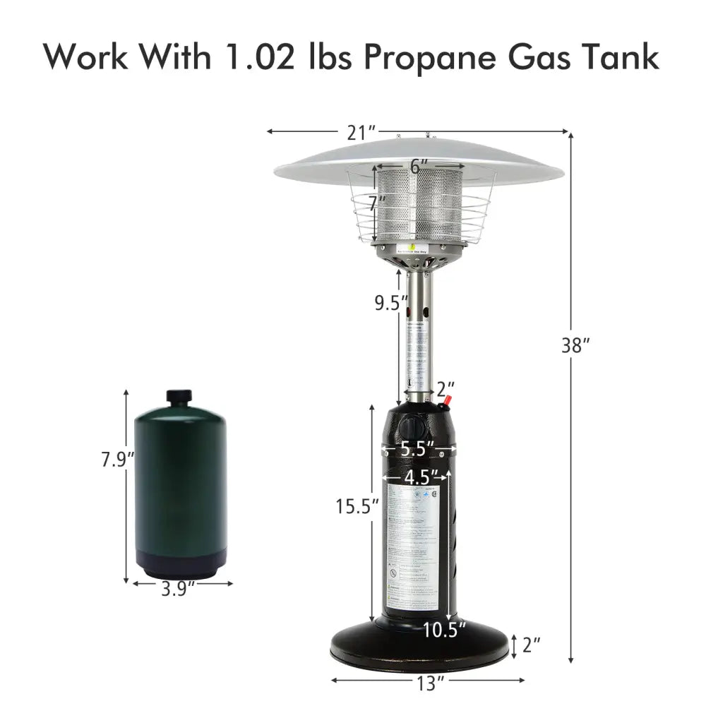 11 000 BTU Portable Tabletop Propane Patio Standing Heater-Black - Black - Patio Heaters