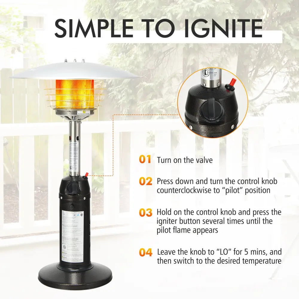 11 000 BTU Portable Tabletop Propane Patio Standing Heater-Black - Black - Patio Heaters