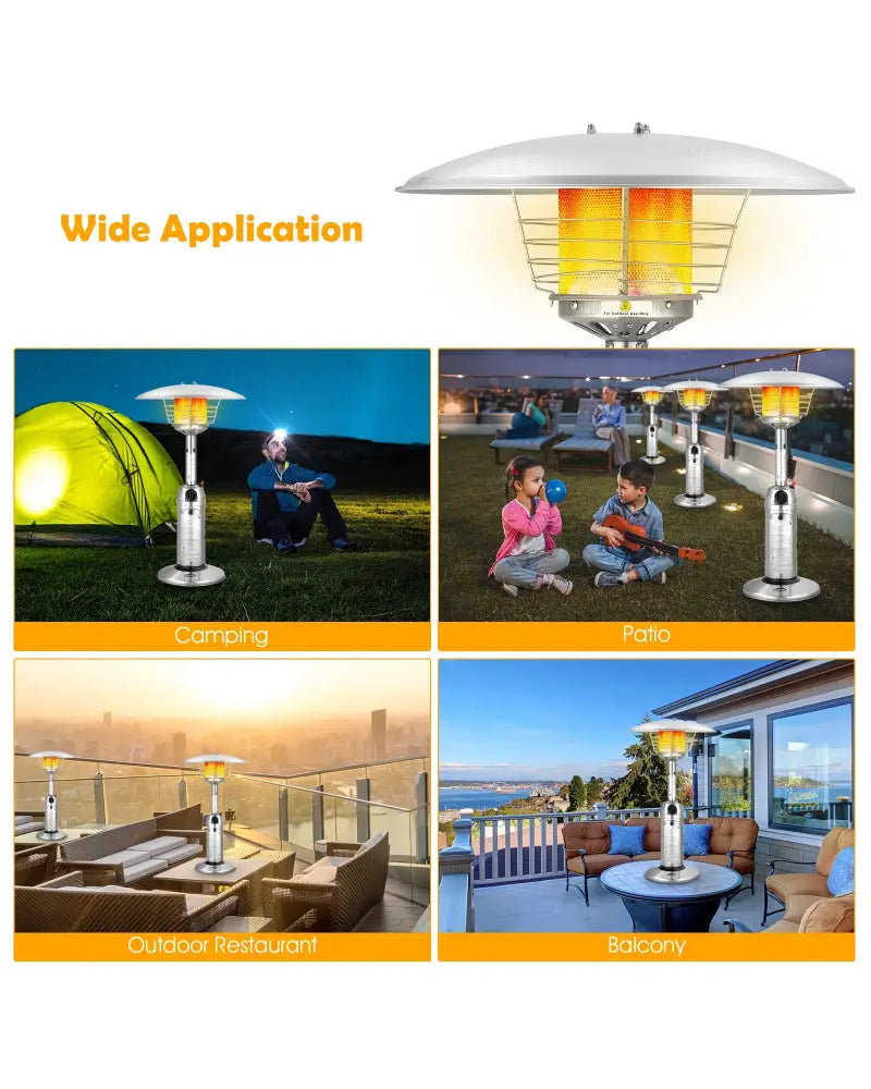 11 000BTU Portable Tabletop Patio Stainless Steel Standing Propane Heater - Silver - Patio Heaters