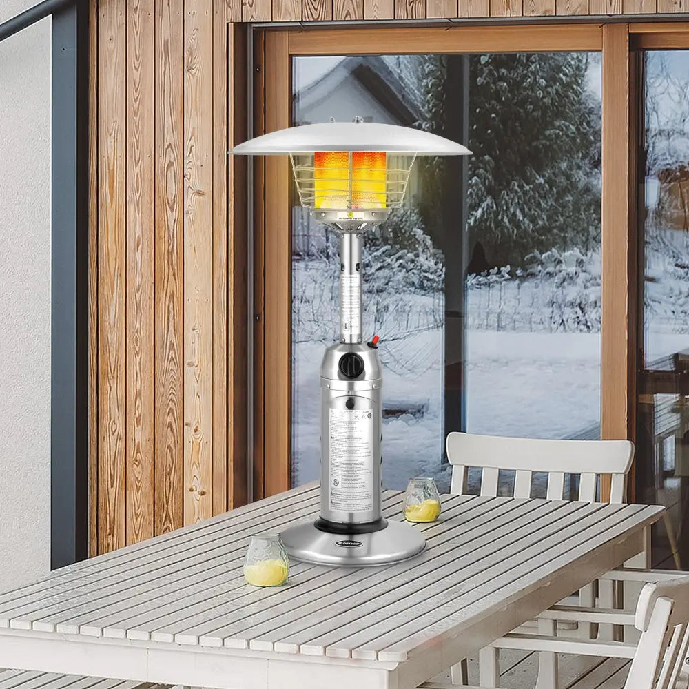 11 000BTU Portable Tabletop Patio Stainless Steel Standing Propane Heater - Silver - Patio Heaters