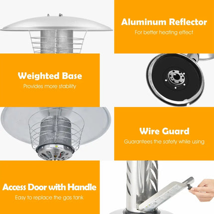 11 000BTU Portable Tabletop Patio Stainless Steel Standing Propane Heater - Silver - Patio Heaters
