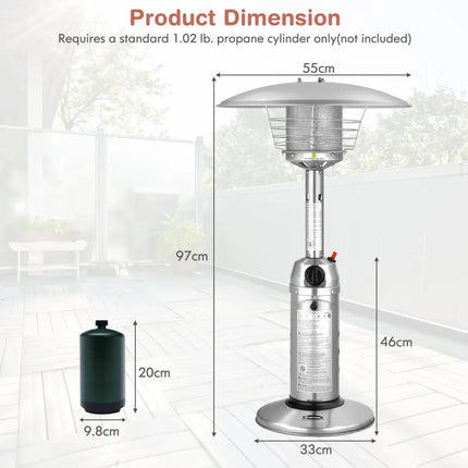 11 000BTU Portable Tabletop Patio Stainless Steel Standing Propane Heater - Silver - Patio Heaters