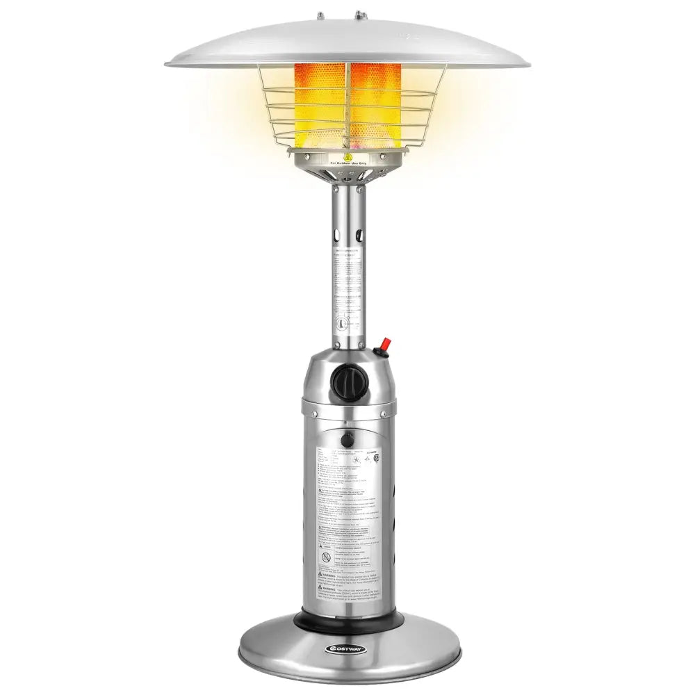 11 000BTU Portable Tabletop Patio Stainless Steel Standing Propane Heater - Silver - Patio Heaters