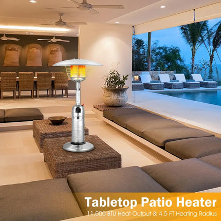 11 000BTU Portable Tabletop Patio Stainless Steel Standing Propane Heater - Silver - Patio Heaters