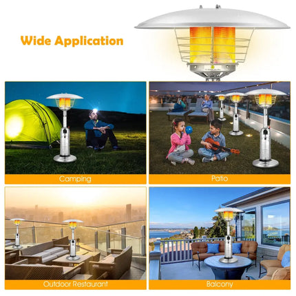 11 000BTU Portable Tabletop Patio Stainless Steel Standing Propane Heater - Silver - Patio Heaters
