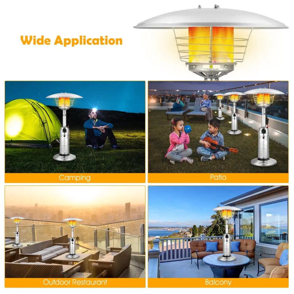 11 000BTU Portable Tabletop Patio Stainless Steel Standing Propane Heater - Silver - Patio Heaters