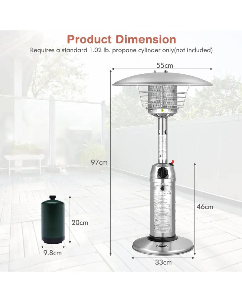 11 000BTU Portable Tabletop Patio Stainless Steel Standing Propane Heater - Silver - Patio Heaters