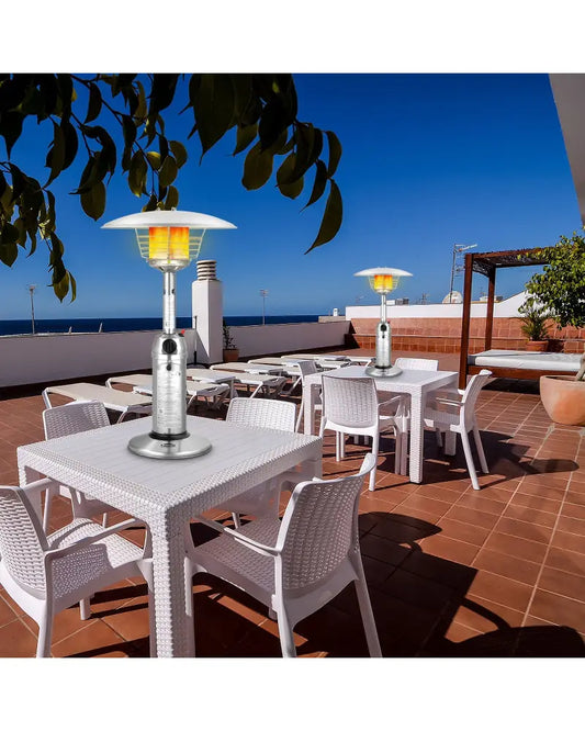 11 000BTU Portable Tabletop Patio Stainless Steel Standing Propane Heater - Silver - Patio Heaters
