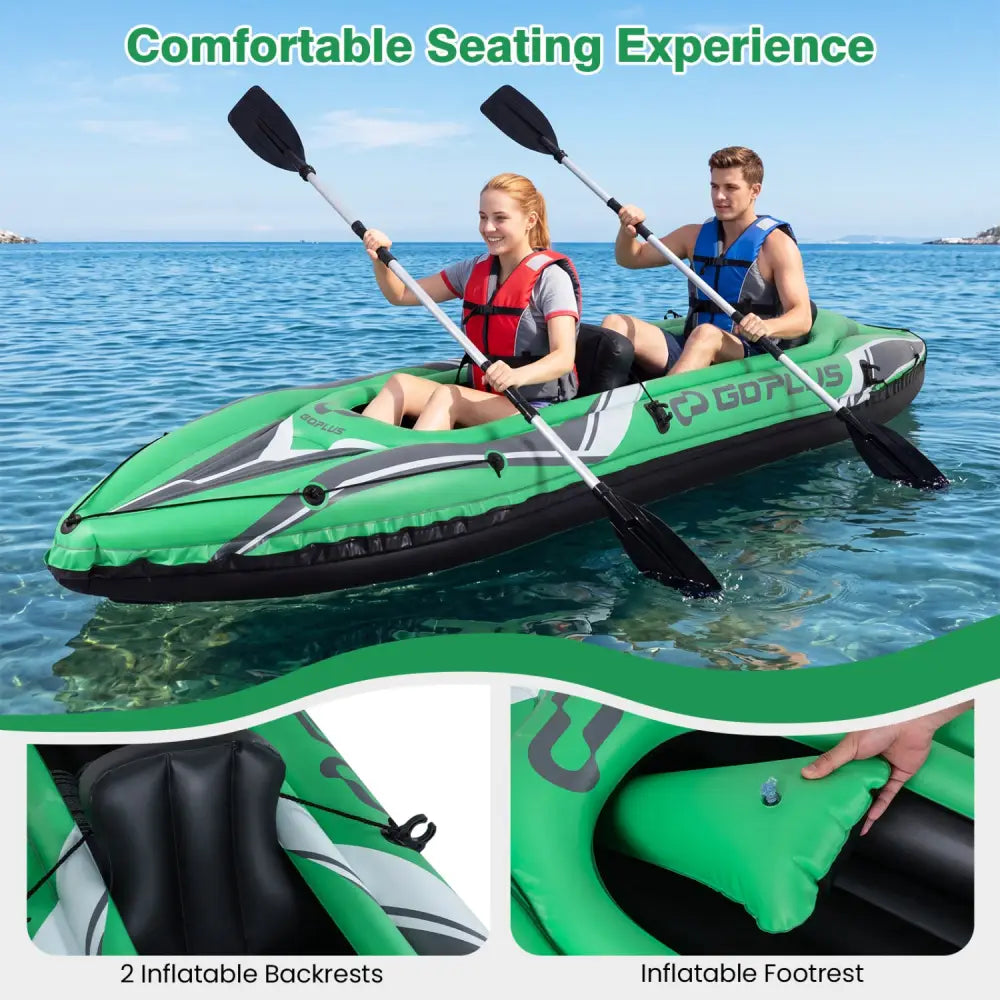 11.5 Feet Inflatable Kayak 2 Person Heavy Duty with Aluminum Paddles-Green - Green - Water Sports