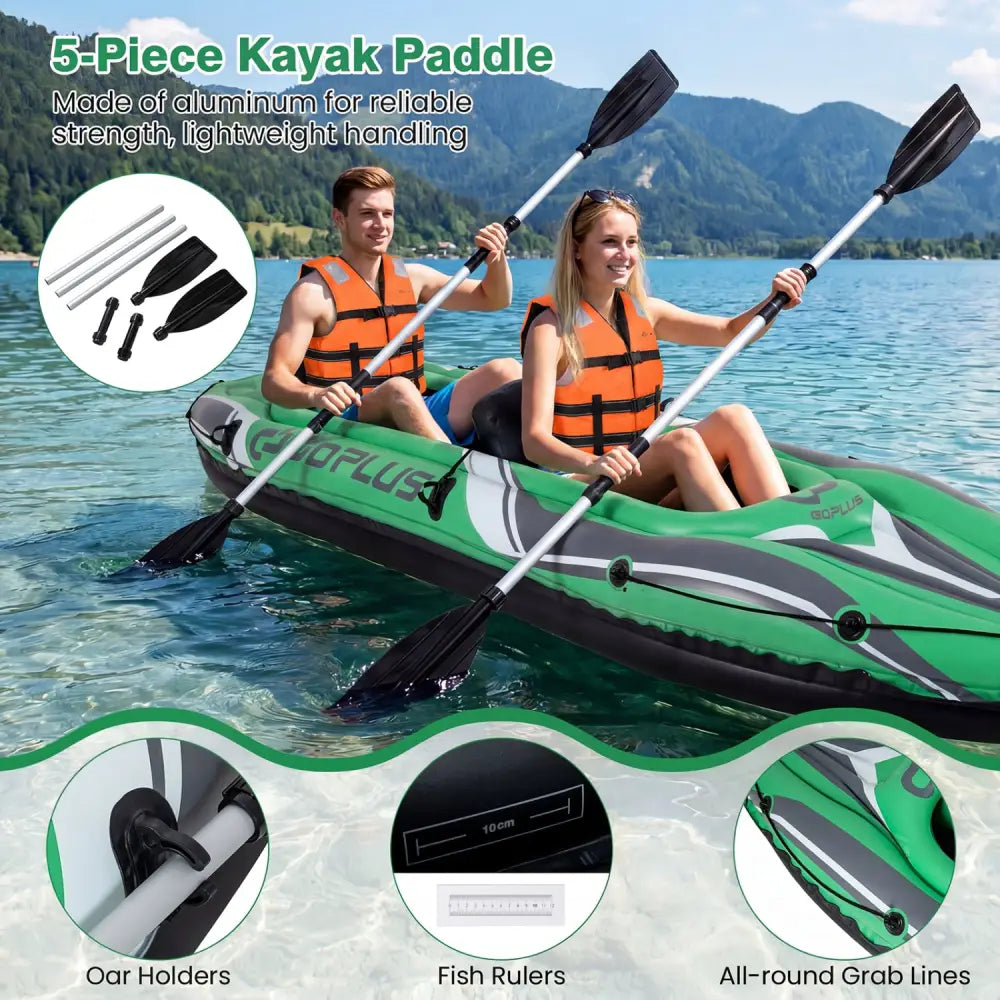 11.5 Feet Inflatable Kayak 2 Person Heavy Duty with Aluminum Paddles-Green - Green - Water Sports