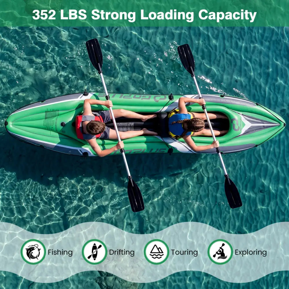 11.5 Feet Inflatable Kayak 2 Person Heavy Duty with Aluminum Paddles-Green - Green - Water Sports