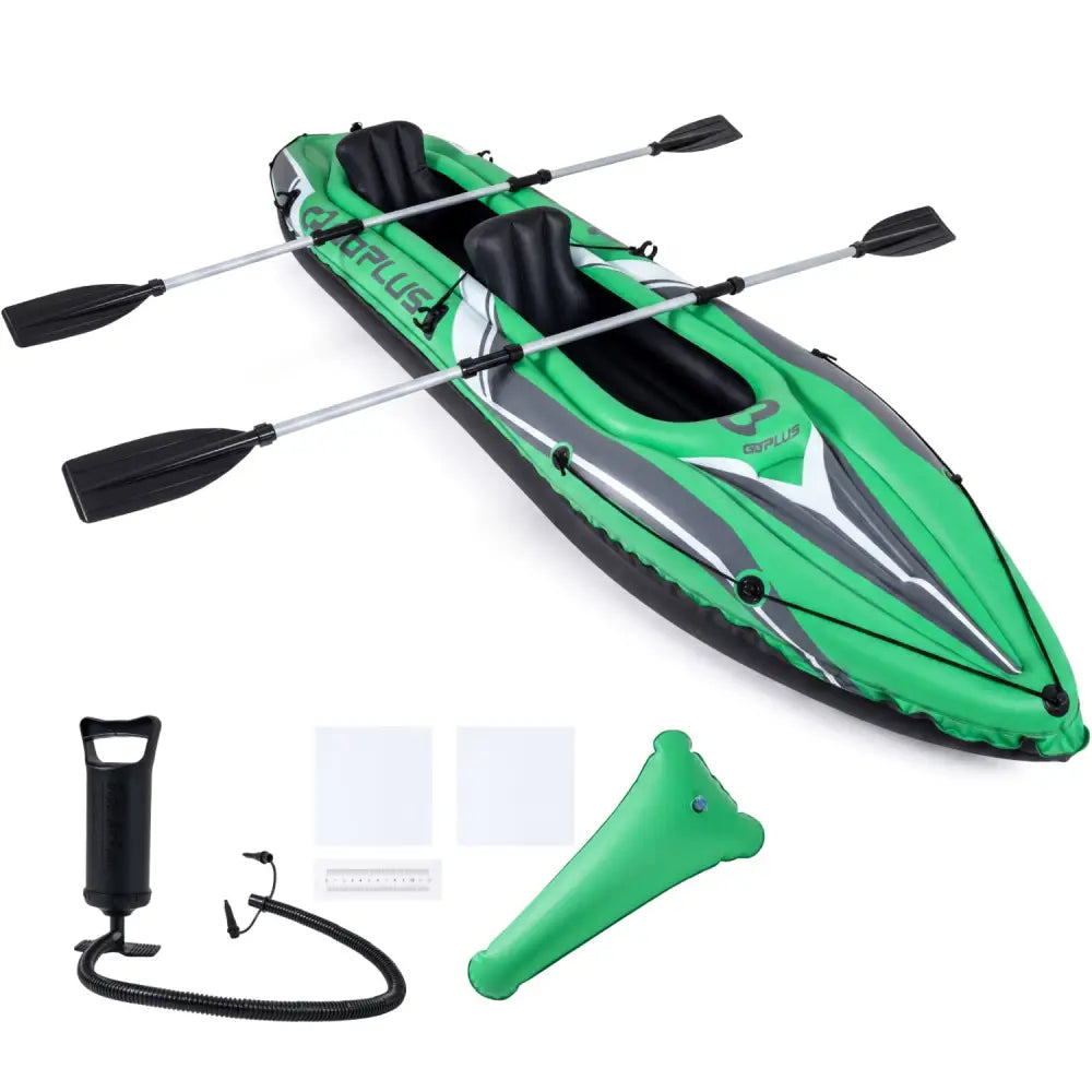 11.5 Feet Inflatable Kayak 2 Person Heavy Duty with Aluminum Paddles-Green - Green - Water Sports